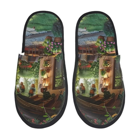 Balery Charming Garden Patio Slient Indoor Furry Fleece Comfort House Shoes Soft Non-Slip Home Shoes Cotton slippers House Slippers-- Medium