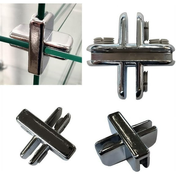 4 Way Glass Cube Connector to Add Adjustable Height Glass Shelf to 3/16" Thick Glass, 24 Pack