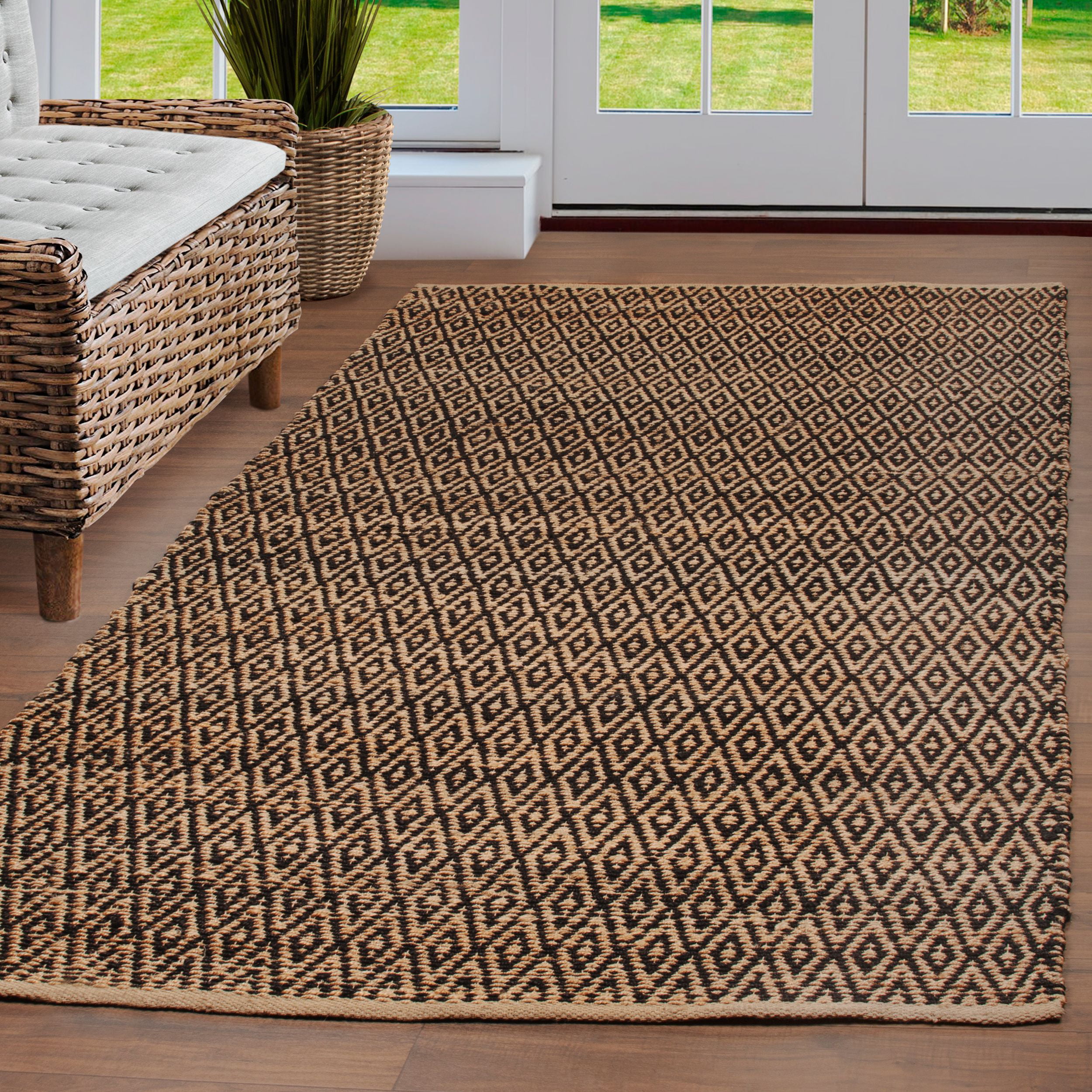 Superior Natural Diamond Collection Hand Woven Jute Rug - Black ...