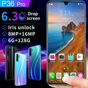Angle View: 6.3 Inch P36 PRO Mobile Phone, Dual Card Smartphone 6G+128G Smart Phone Face Screen Unlock Android 9.1 with 4800 mA Battery-Gradient blue