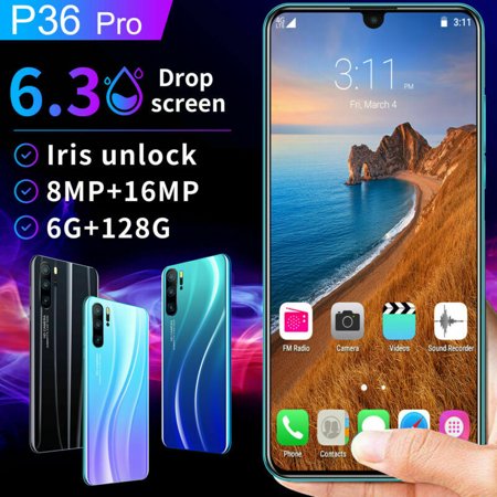 6.3 Inch P36 PRO Mobile Phone, Dual Card Smartphone 6G+128G Smart Phone Face Screen Unlock Android 9.1 with 4800 mA Battery-Gradient blue
