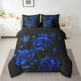 thumbnail image 3 of Manfei Fashion Blue Rose 7-Piece Bedding Comforter Set for Adult, Flower Floral King Bedding Sets, Romantic Anniversary Reversible Bed Sheets, Luxury Bedroom Decor, 3 of 8