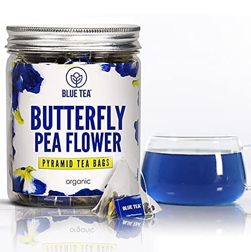 BLUE TEA - Butterfly Pea Flower - 30 Pyramid Tea Bags | NATURAL COLORING for FOOD, Iced Tea, Cooler, Cocktails , Mocktails | Clitoria Flower or Blue Pea Flower Herbal Tea - Tisane