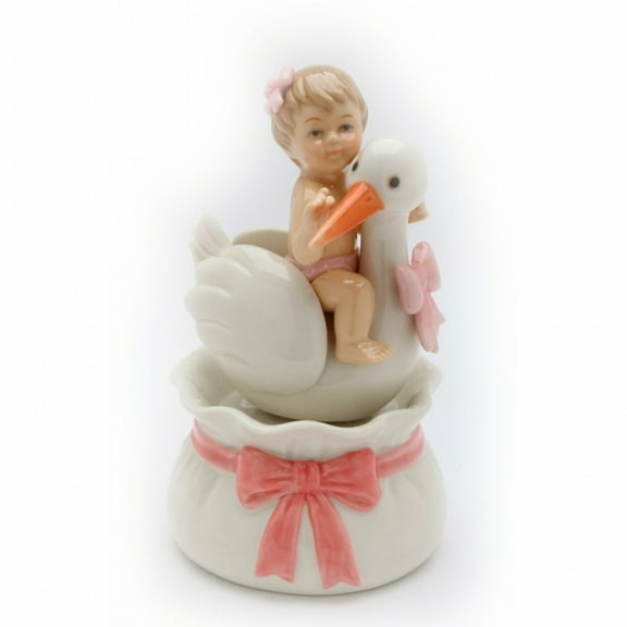 Baby Girl With Stork Music Box