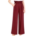 thumbnail image 4 of Liher Women Wide Leg Pants Elastic Waist Palazzo Pants Casual Work Trousers Pleate Flare Bell Bottoms Wine Red Pant with Pocket Clothes Size S, 4 of 6