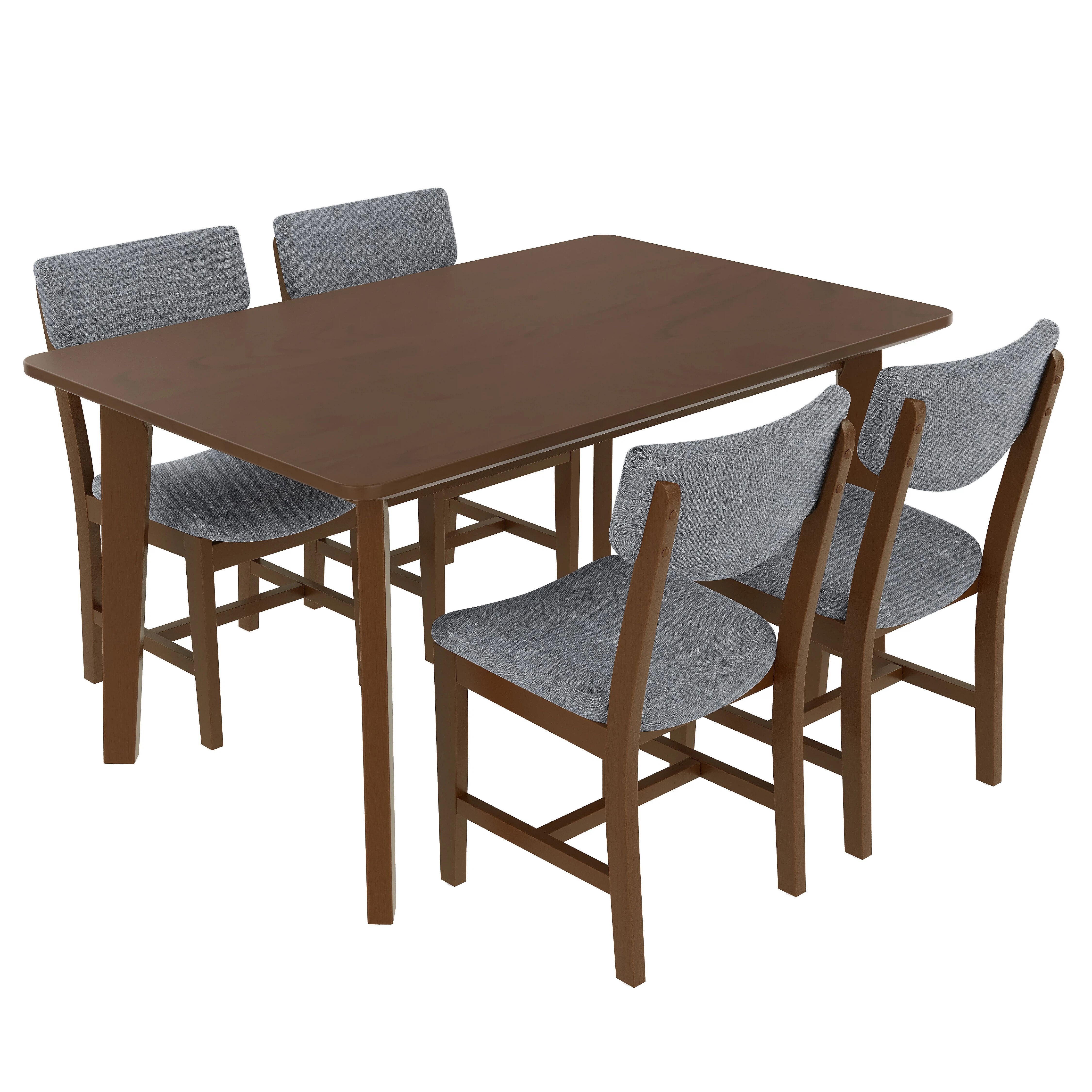 Euroco 5 Piece Dining Table Set for 4, Farmhouse Wood Kitchen Table Set with 4 Upholstered Chairs for Kitchen & Dining Room,Walnut
