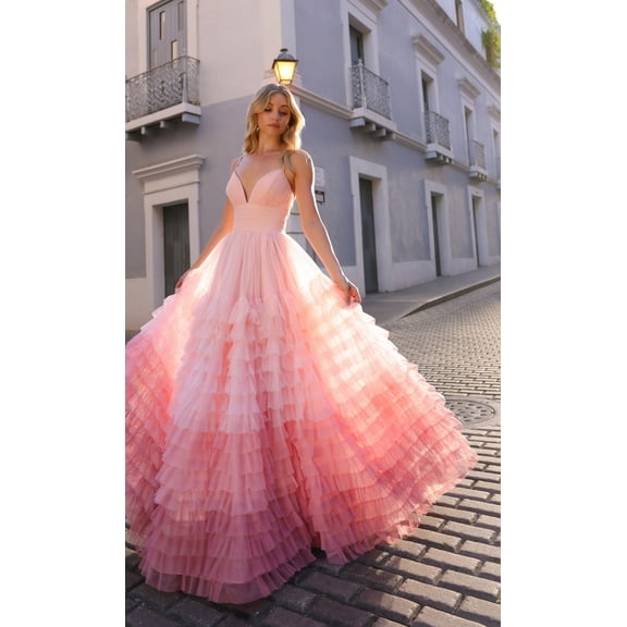 Women's Nox Anabel C1420 Ruffled Ombre Prom 2026 Ball Gown Blush Pink Size 14