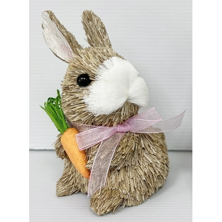 Way To Celebrate Easter 5.5-inch Height Pink Bow Sitting Girl Sisal Bunny Tabletop Decor