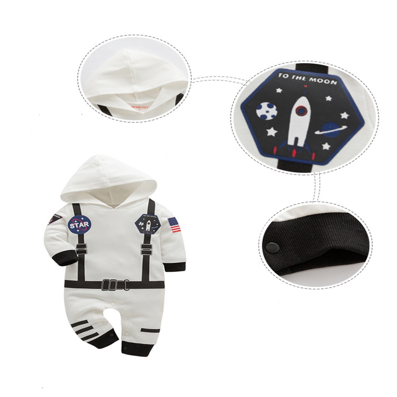 TOOYOU Boys Girls Romper Cute Astronaut Jumpsuit Short Sleeve Pullover Bodysuits Toddler Kids Soft And Comfortable Onesie White Size 6-12 Months