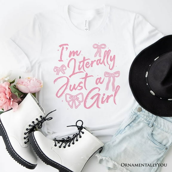 I'm Literally Just a Girl T-Shirt, Trendy White and Black Coquette Bow Tee for Girly Aesthetics