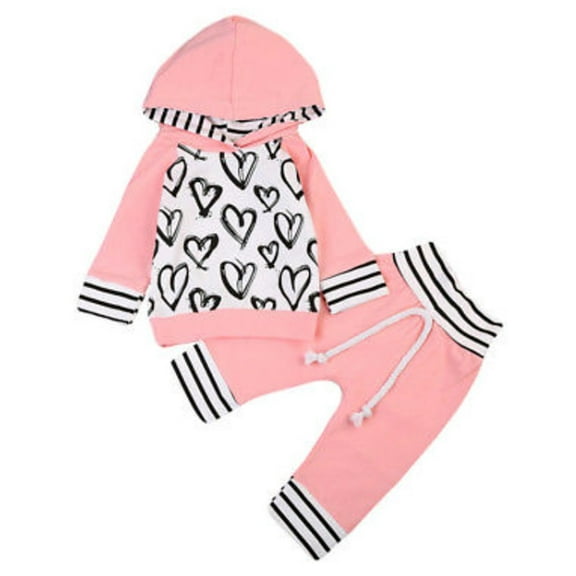 Infant Baby Girl Hand-Painting Heart Long Sleeve Hoodie and Long Pants