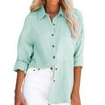 thumbnail image 1 of WTXUE Button-Up Shirts Long Sleeve, Notch Neck Shirts for Women Ladies Summer Stand Collar Loose Button up Women Shirts Pocket Shirts Tops Solid | Workwear for Women Green S, 1 of 8