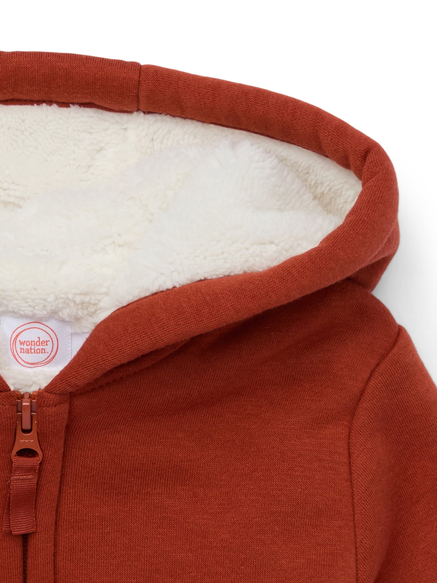Wonder Nation Boys Kid Tough Zip Hoodie with Faux Shearling Lining, Sizes 4-18 & Husky