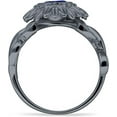 thumbnail image 6 of Sunflower Twisted Vine Leaf Ring Blue Sapphire Cubic Zirconia Black Tone 925 Sterling Silver, Size 10, 6 of 7