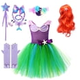 thumbnail image 1 of Disfraz de sirenita para niña, vestido de princesa Ariel, tutú de tul mullido púrpura y verde, para fiesta de disfraces, nuevas películas Fivean unisex, 1 of 2