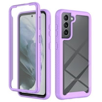 Galaxy S21 Case with Built in Screen Protector,Dteck Full-Body Shockproof Rubber Hybrid Protection Crystal Clear PC Back Protective Phone Case Cover for Samsung Galaxy S21,Purple