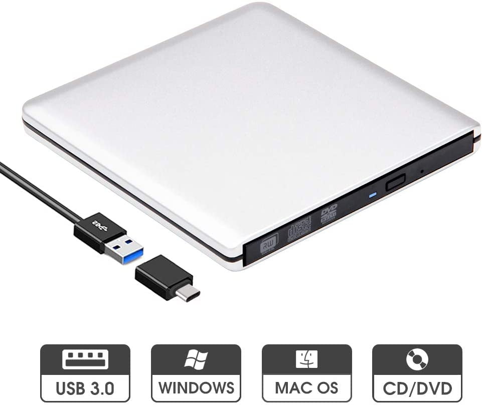 ROOFULL External DVD Drive USB 3.0 Slim Aluminum Portable CD DVD +/RW