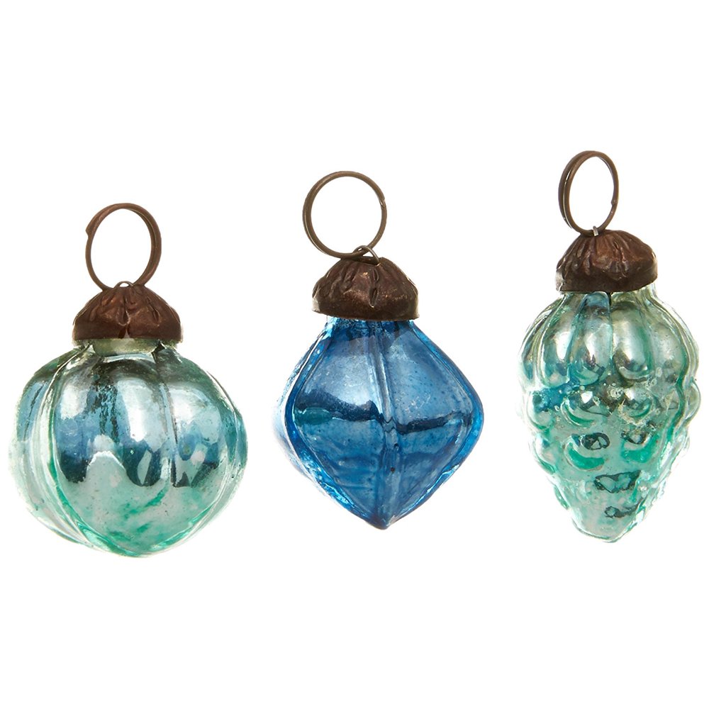 Creative CoOp Embossed Mercury Glass Ornaments in Organza Bag, 3