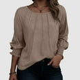 thumbnail image 2 of vigerkar Womens Long Sleeve Tunic Tops Fashion Loose Fit Dressy Tops Pleated Front Crewneck Shirts Business Casual Cute Tee (Khaki, XXL), 2 of 6