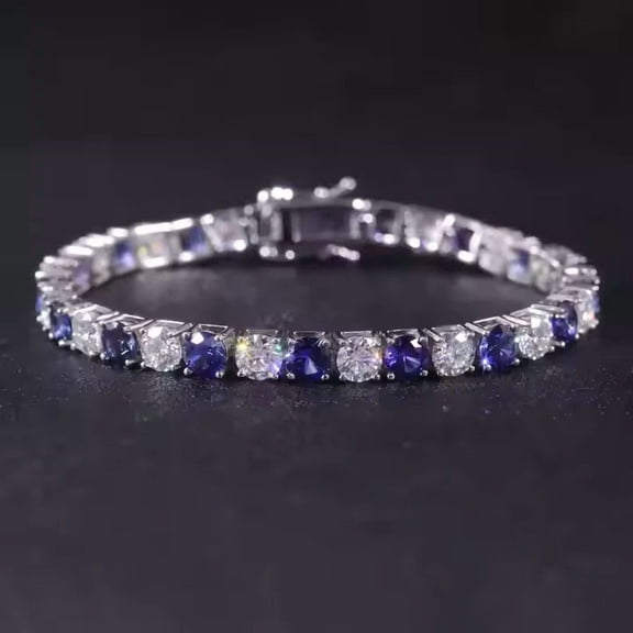 9Ct Round Lab-Created Sapphire & Diamond Tennis Bracelet – 7.5 Inch, 14K White Gold Plated, Elegant Women’s Cubic Zirconia Jewelry Gift