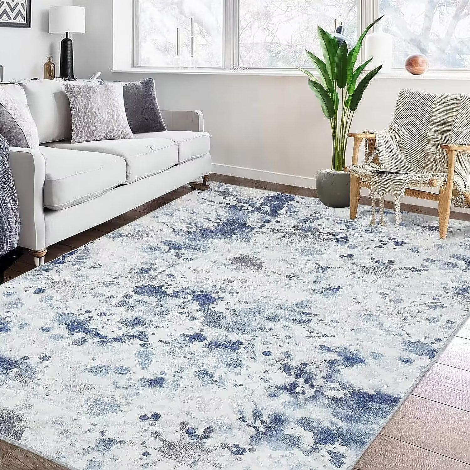 WhizMax 4' x 6' Modern Abstract Rug Indoor Soft Distressed Floor Cover