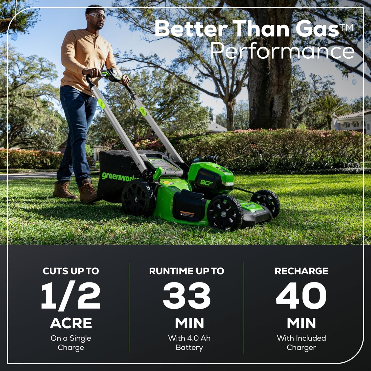 Greenworks 80V 21" Brushless Self-Propelled Mower (Gen 2), 4.0Ah Battery and Rapid Charger Included (75+ Compatible Tools)