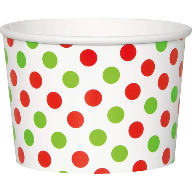 9-Ounce Red and Green Polka Dot Holiday Paper Ice Cream Cups, 8-Count