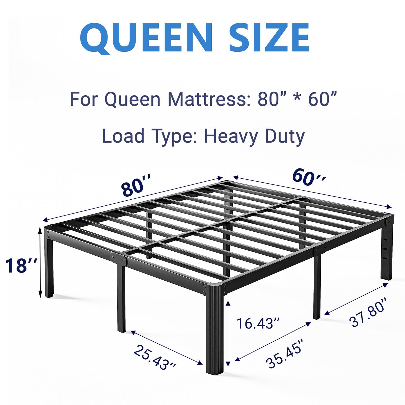 Woozuro 18 inch Queen Metal Bed Frame with Rounded Corners, Heavy Duty, No Box Spring Needed, Easy Assembly