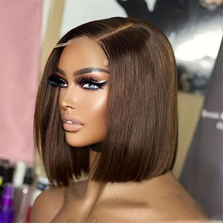 Dark brown fullace bob wig long bob human wig - 12 main image 2