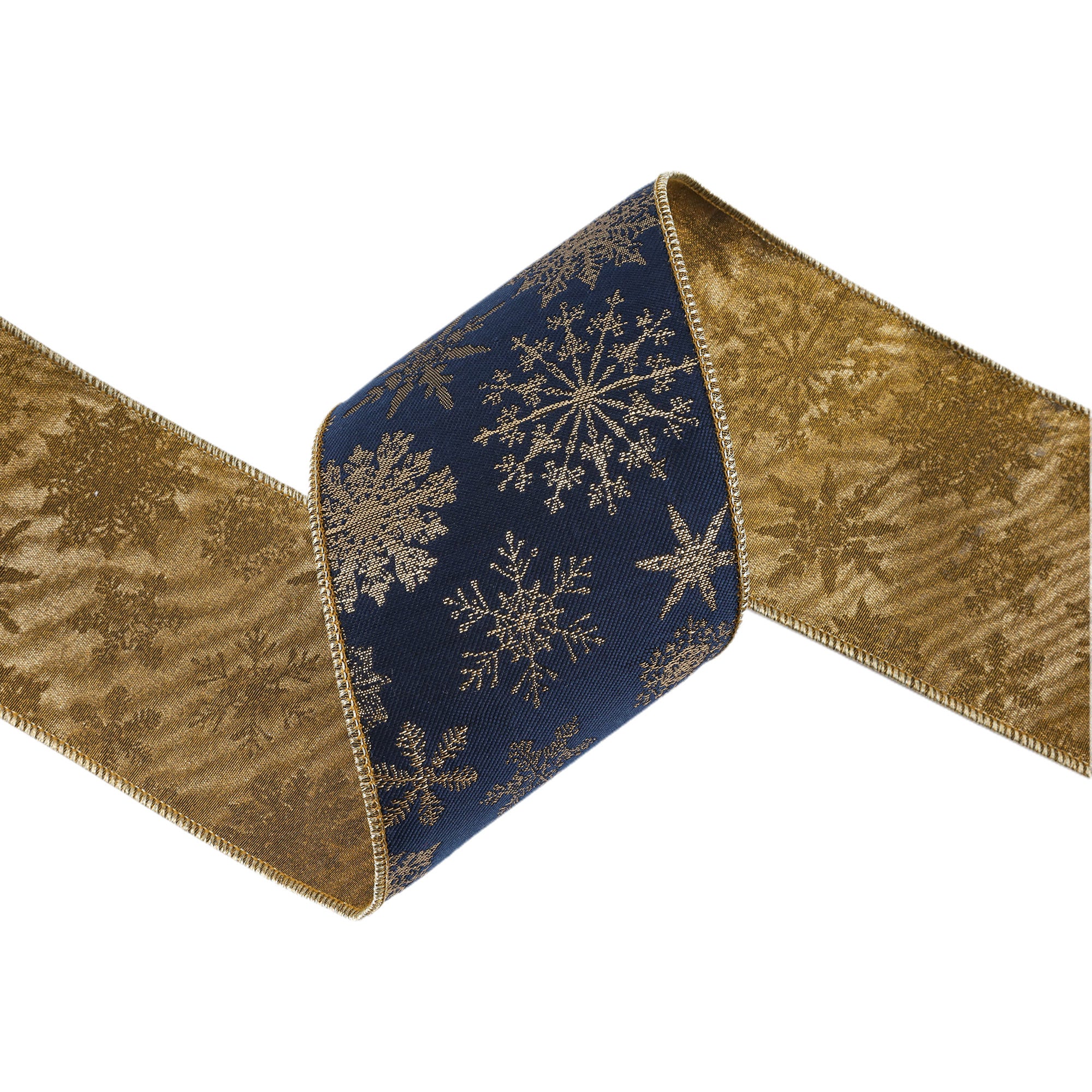 LaRibbons 4" Wired Jaquard Ribbon, Blue Snowflake w/ Tissue Backing, 5 Yard Roll