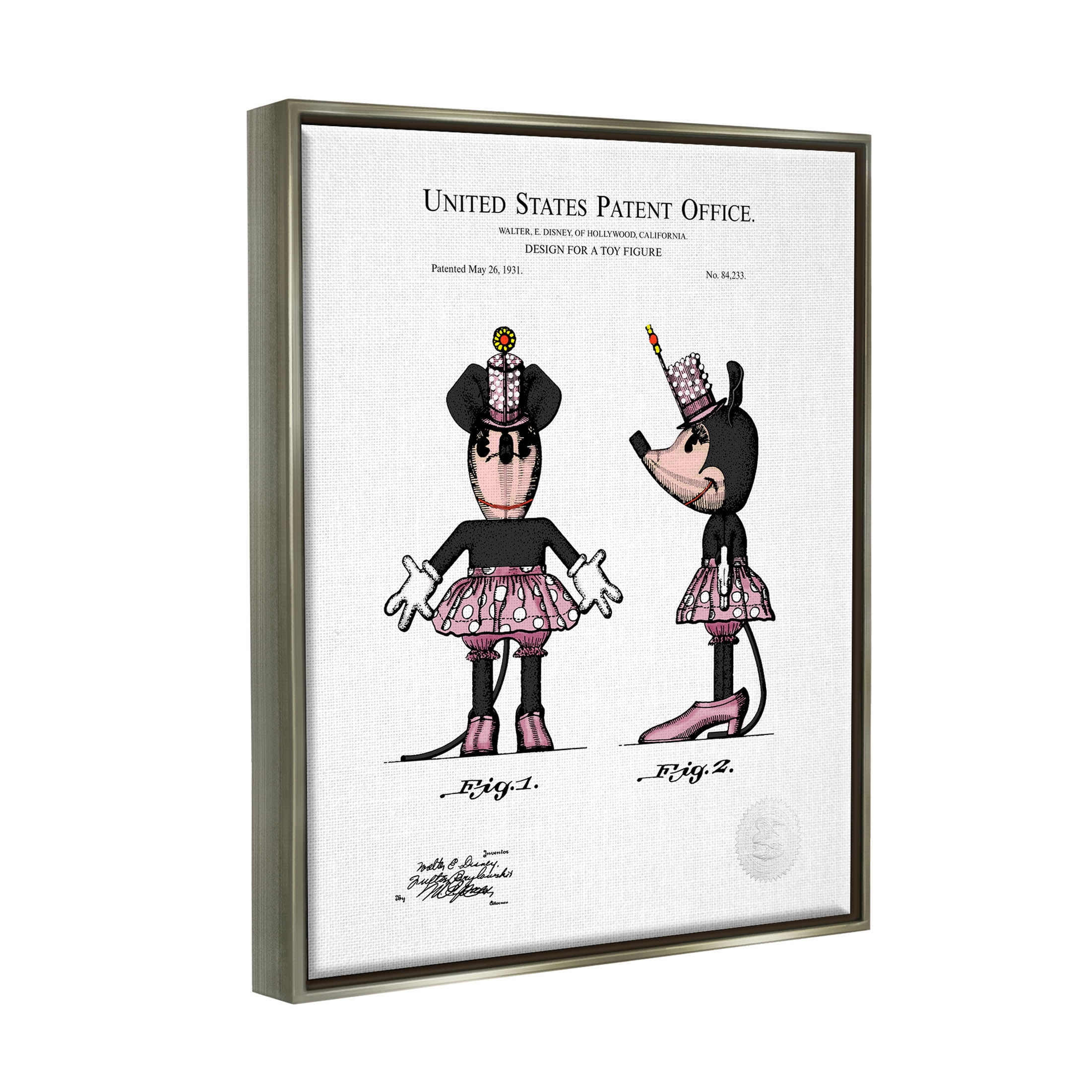Stupell Industries Girl Mouse Toy Patent Graphic Art Luster Gray Floating Framed Canvas Print Wall Art, Design by Karl Hronek