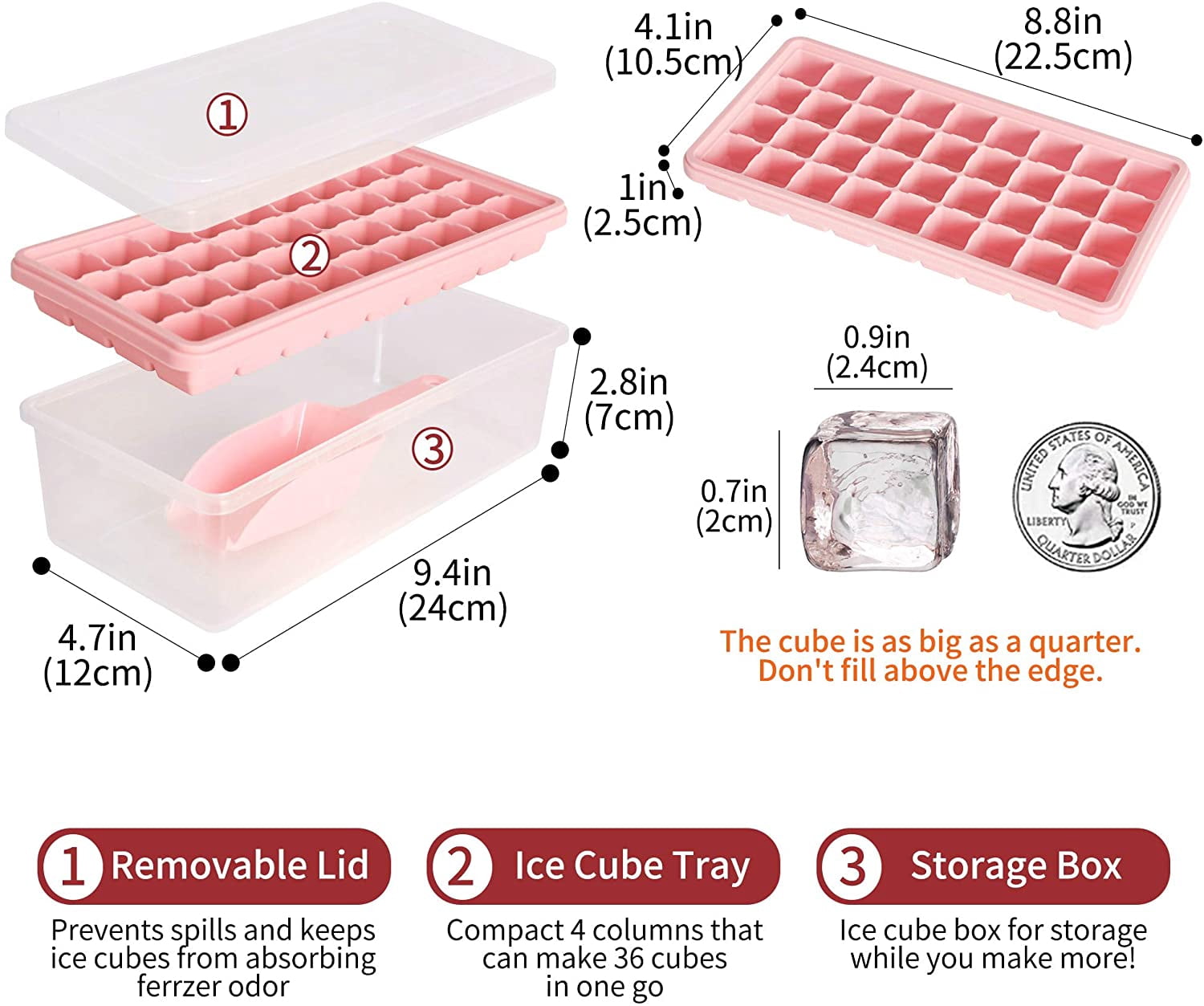Ice Cube Tray With Lid and Bin | 44 Nugget Silicone Ice Tray For Freezer | Comes with Ice Container, Scoop and Cover | Good Size Ice Bucket