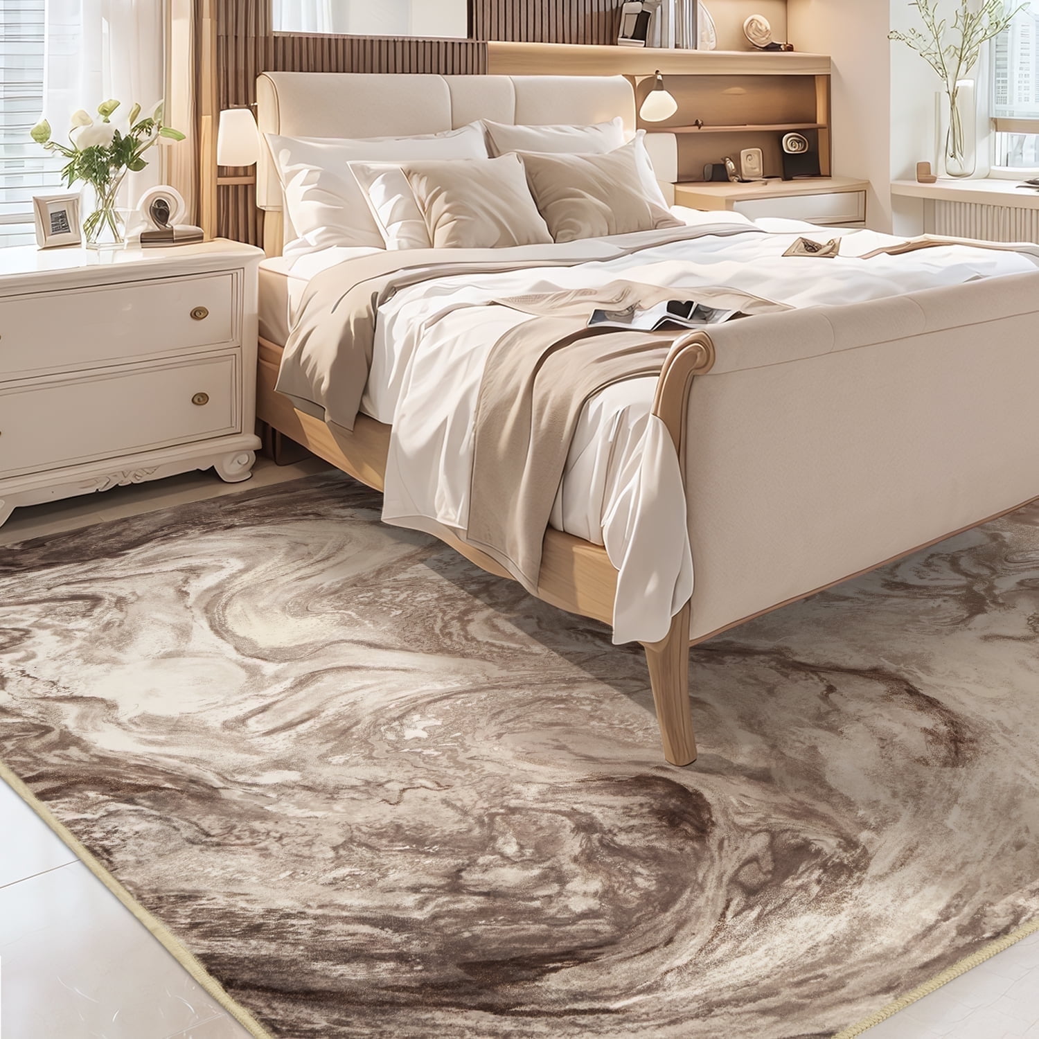 SIXHOME 8'x10' Area Rugs for Living Room Marble Swirl Abstract Rug Ultra Soft Washable Rugs for Bedroom Anti Slip Durable Carpet Home Decor for Dining Room Brown