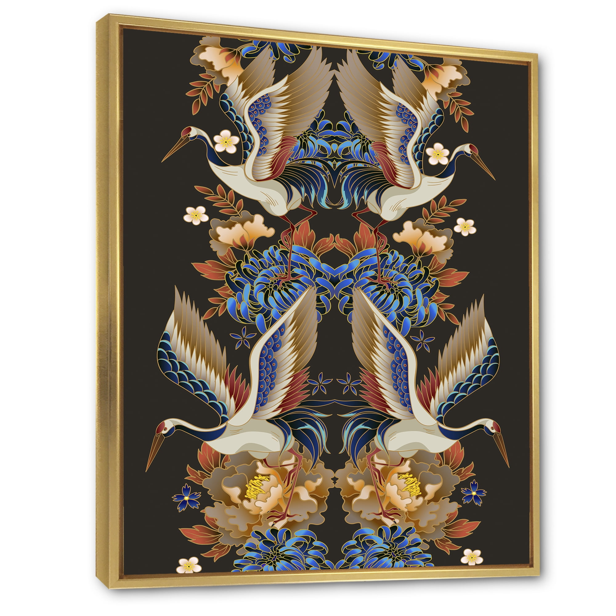 Designart 'Chinoiserie With Peonies and Birds IX' Traditional Framed Canvas Wall Art Print