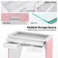 thumbnail image 6 of BarberPub Pink Glass-Top Manicure Table Nail Desk with Drawers, Modern Beauty Salon Nail Station, 6 of 9
