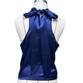 thumbnail image 5 of YUGYXL Womens Elegant Twist Front Halter Sleeveless Satin Blouse Keyhole Back Tank Top Blue L, 5 of 7