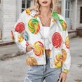 thumbnail image 3 of Jackets for Women Winter Coat Jackets Flannel Stand Collar Jacket(Sweets And Rainbow Lollipops Pattern,Size:S-4XL), 3 of 7