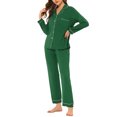 thumbnail image 4 of Pijamas de mujer INSPIRE CHIC, conjunto de ropa de dormir de modal con botones, mangas largas y pantalones, color verde, 4 of 5