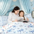 thumbnail image 4 of Meiyoeat Blue Watercolor Bow Full Size Comforter Sets for Women Girls, Girly Bloom Blossoms Flower Floral Bedding Sets, Colorful Star Reversible, 3pcs, 4 of 6