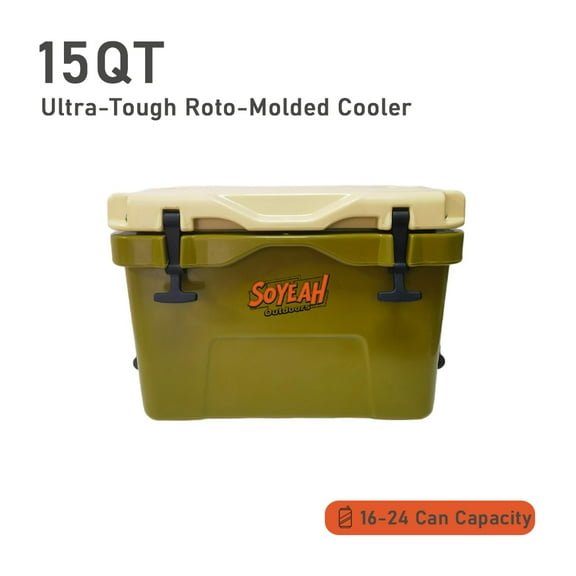 15QT Rotomolded Cooler with Food-Grade Liner & Dual-Purpose Hot & Cold for Winter Camping/Family Camping Trip (Olive Green/Navy Blue)