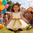 thumbnail image 2 of Byoo Little Girls' Tiger Print Tutu Dress Ruffle Sleeve Bow Waist Tulle Party Dress for Carnival Birthday Parties Dresses,White, 2 of 4