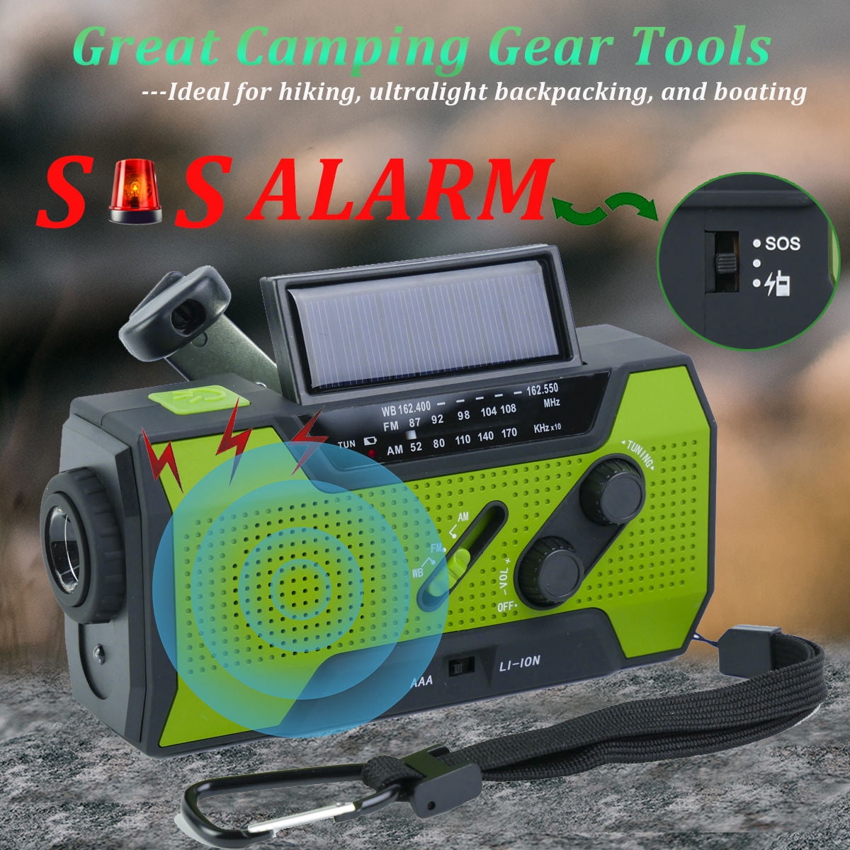 NOAA Emergency AM/FM/WB Radio with Flashlight, Reading Light, 4 Way Power Bank, SOS (BLUE)