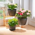 thumbnail image 3 of VECELO 3 Pack (9"/11.3"/13") Plant Pots, Whiskey Barrel Planters with Drainage Holes & Saucer, Plastic Imitation Wine Barrel Decoration Flower Pots, for Indoor & Outdoor Garden Home Plants, Brown, 3 of 10
