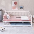 thumbnail image 2 of Kidkapers White Steel Daybed with Twin Trundle, Bedroom Living Room Sanctuary, Portable Folding Trundle Bed, Robust Steel Slat Support, 2 of 5