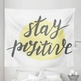 thumbnail image 1 of Positive Energy Tapestry, Cursive Lettering Words on Circular Pastel Tone Backdrop, Fabric Wall Hanging Decor for Bedroom Living Room Dorm, 5 Sizes, Grey Pale Yellow, by Ambesonne, 1 of 1