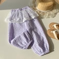 thumbnail image 5 of Tqyyweavej Girls' Gingham Pants Lace Trim Plaid Mosquito Pants Pull On Elastic Rised Loungwear Joggers for Baby Toddler 12M-12Y, 5 of 8