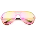 thumbnail image 1 of sunglassLA Unisex Rimless Flat Top Metal Temple Iridescent Mirror Lens Aviator Sunglasses (Gold / Pink Mirror) - 59mm, 1 of 4