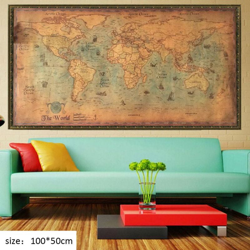 Nautical Ocean Sea World Map Wall Poster Retro Old Art Paper Home Decor Painting 