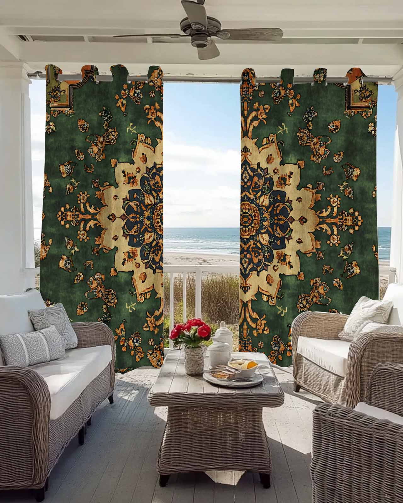 Gorgeous Blackout Curtains for Bedroom Living Room, Gorgeous Decoration Bohemian Pattern 39 In Long Thermal Insulated Room Darkening Drapes Grommet Window Treatments, 27.5 x 39 In