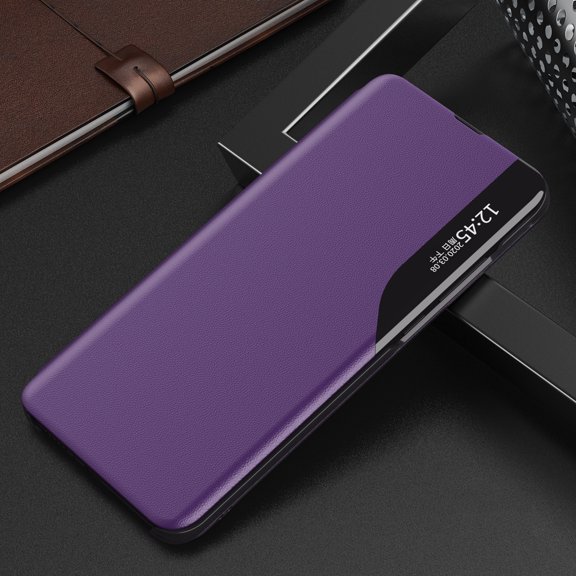 Cover Luxury Flip Case for Samsung Galaxy S23 Ultra,Premium PU Leather Flip Smart Sleep/Wake Up Function Smart View Window Business Phone Case for Samsung Galaxy S23 Ultra, Purple